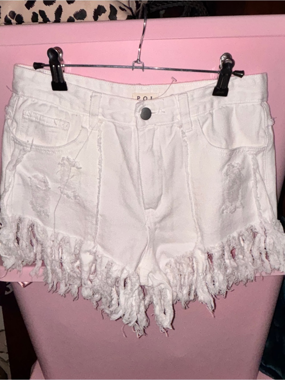 POL White Distressed Frayed-Hem Women's Denim Shorts